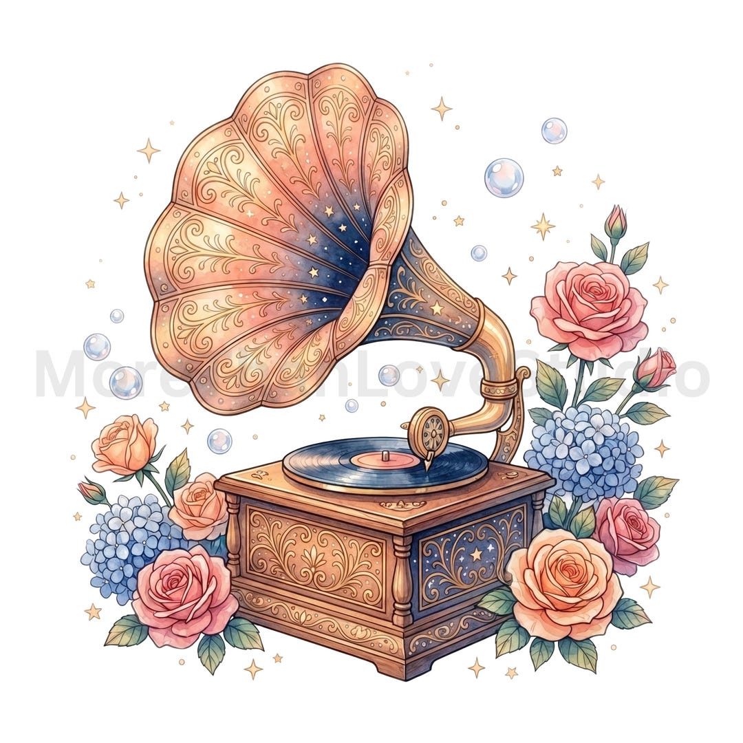 Watercolor Vintage Gramophone PNG For Whimsical Gifts And Music Lover 