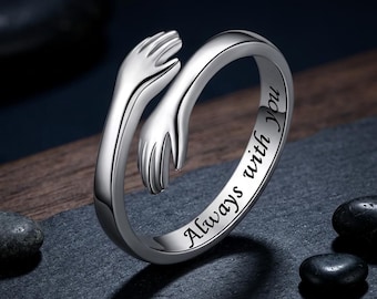 Engraved Sterling Silver Hug Ring: Adjustable Granddaughter Gift ring