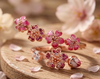 Rose Gold Plated Pandora Style Ring: Peach Blossom Open Fashion Women's Ring gift