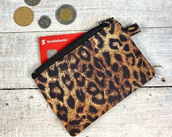 Zippered Pouch - Leopard Print Bag - Gifts for her - Gift Card Holder - Minimalist Wallet - ID Hold - Change Purse - Makeup Bag