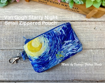 Van Gogh Starry Night Zippered Pouch Small Key Ring Case