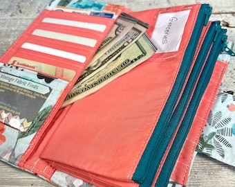 Women's Wallet Credit Card Holder or Cash Envelope Budget Wallet in Floral Watercolours