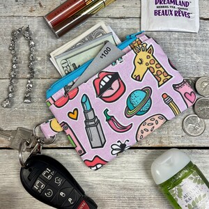 90s punk art purse - small pink ID Holder Wristlet Wallet