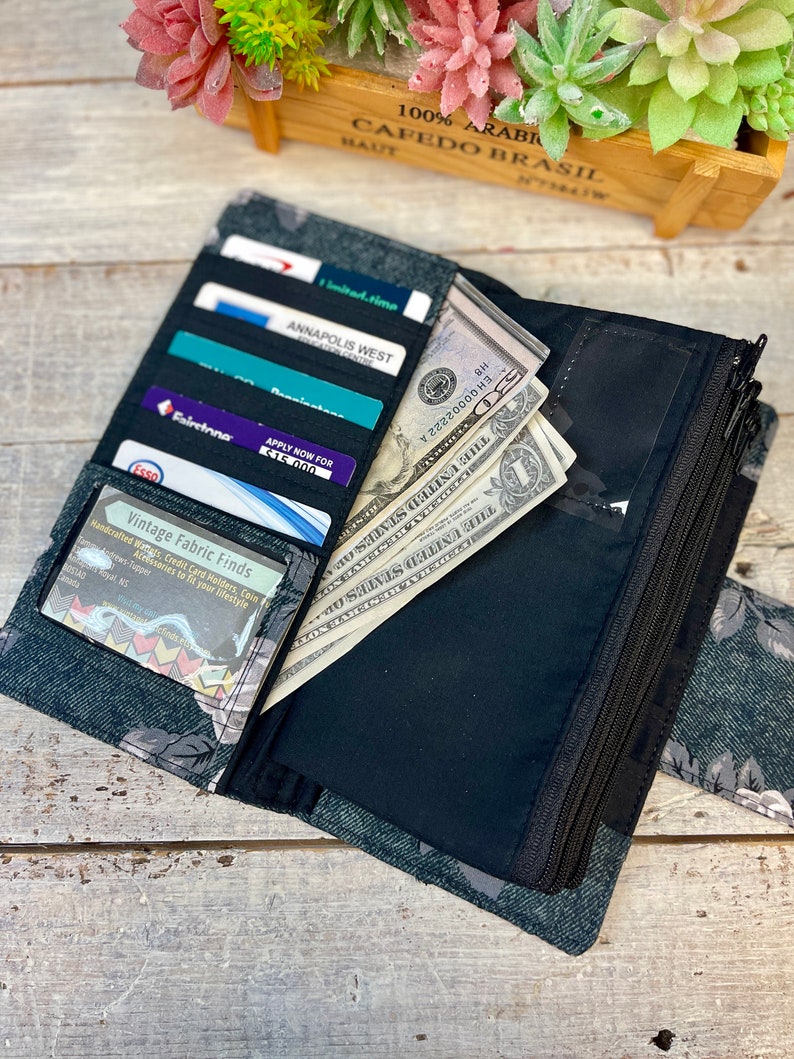 Cash Envelope Wallet for Budgeting with Money Envelopes Credit Card Holder Black Floral Wallet Roses image 2