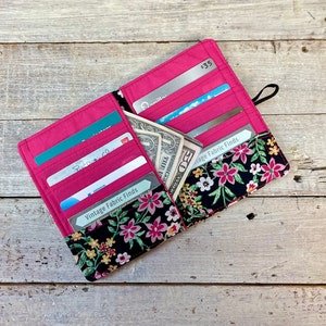 Minimalist Wallet - Credit Card Wallet - Floral Black Wallet - Debit Card Holder - Small Wallet - Card Wallet