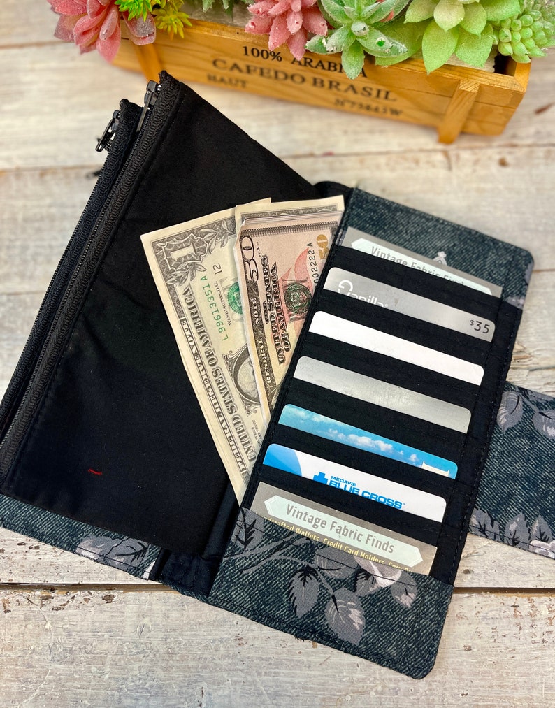 Cash Envelope Wallet for Budgeting with Money Envelopes Credit Card Holder Black Floral Wallet Roses image 5
