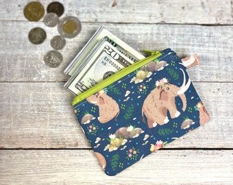 Zippered Pouch - Gifts for Her - Gifts Under 10 - Gift Card Holder - Minimalist Wallet - ID Hold - Mammoth - Cute Purse