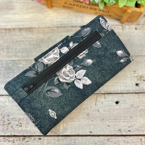 Cash Envelope Wallet for Budgeting with Money Envelopes Credit Card Holder Black Floral Wallet Roses image 3