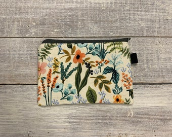 Floral Zip Pouch- Print Zippered Pouch - Gifts for her- Gifts Under 10 - Gift Card Holder - Minimalist Wallet - Botanical