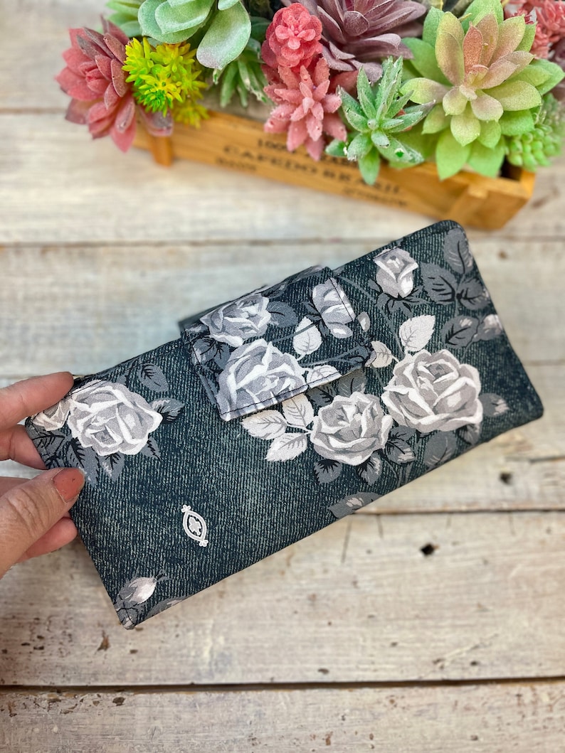 Cash Envelope Wallet for Budgeting with Money Envelopes Credit Card Holder Black Floral Wallet Roses image 1