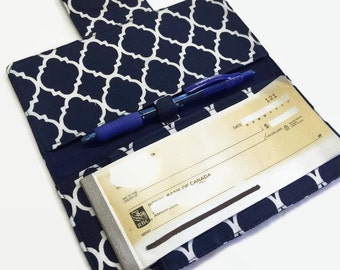 Handmade Checkbook Cover, Checkbook case, Navy Blue checkbook holder