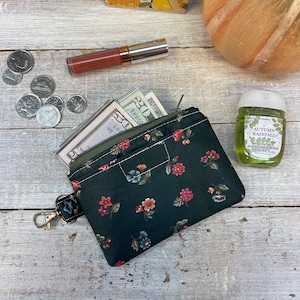 Billetera pequeña, floral verde, titular de identificación - Billetera para llevar - Regalos para ella - Bolsa con cremallera - Titular de tarjeta de débito