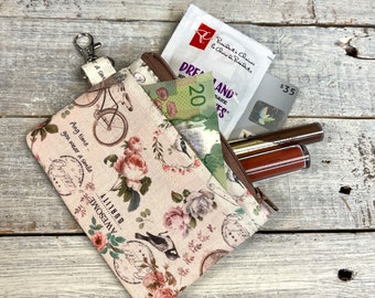 Floral ID Holder - Grab and Go Wallet - Gifts for Her - Zippered Pouch - Debit Card Holder