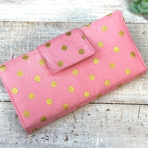 Cartera tipo sobre para dinero en efectivo, Cartera personalizada para presupuestar y organizar dinero y tarjetas de débito, Cartera rosa con lunares