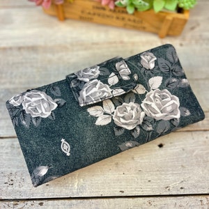 Cash Envelope Wallet for Budgeting with Money Envelopes Credit Card Holder Black Floral Wallet Roses image 6