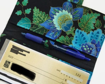 Fabric Checkbook Cover - Holder Teal Floral - Checkbook Holder - Cash Holder