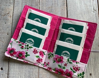 Tea Bag Holder - Pink Floral - Tea Bag Case - Tea Lover Gift - Gifts for Her - Tea Bag Wallet - Tea Bag Organizer - Tea Bag Drinker