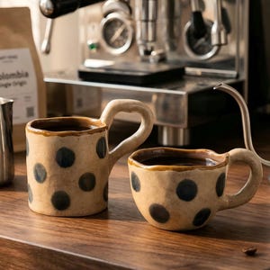 Tazza in ceramica fatta a mano con motivo a pois, tazza da caffè rustica in gres giapponese.