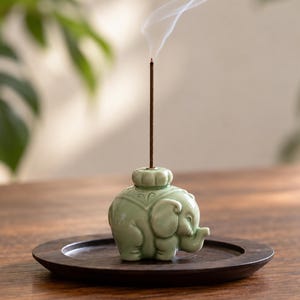 Handmade Ceramic Cute Elephant Incense Holder, Mini Animal Aromatherapy Stand, Stress Relief Gift, 1.97" Zen Desk Decor