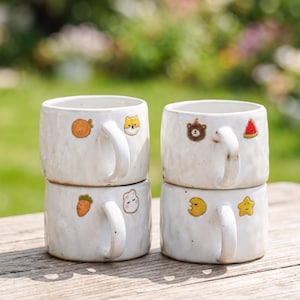 Taza artesanal estilo pellizco, taza de espresso rústica japonesa, diseños de animales pintados a mano.