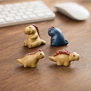 Handmade Ceramic Dinosaur Miniatures, Quirky Desk Ornament, Plant Pot Decor