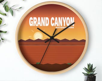 Reloj de pared con puesta de sol sobre el Gran Cañón / Decoración con paisajes de parques nacionales