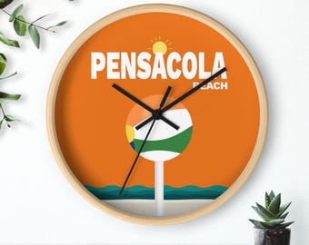Relógio de parede de viagem para Pensacola Beach | Expositor de parede para recordações de viagem | Laranja