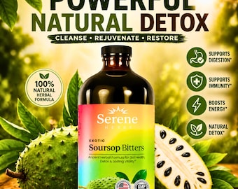 Soursop Bitters Liquid 16Oz | Herbal Detox & Gut Health Support | Moringa, Oregano, Ashwagandha Extract | Natural Energy | Immunity Booster