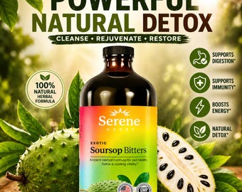 Soursop Bitters Liquid 16Oz | Herbal Detox & Gut Health Support | Moringa, Oregano, Ashwagandha Extract | Natural Energy | Immunity Booster