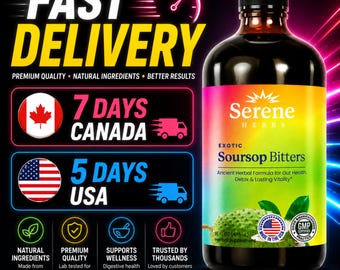 Soursop Bitters Liquid 16Oz | Herbal Detox & Gut Health Support | Moringa, Oregano, Ashwagandha Extract | Natural Energy | Immunity Booster