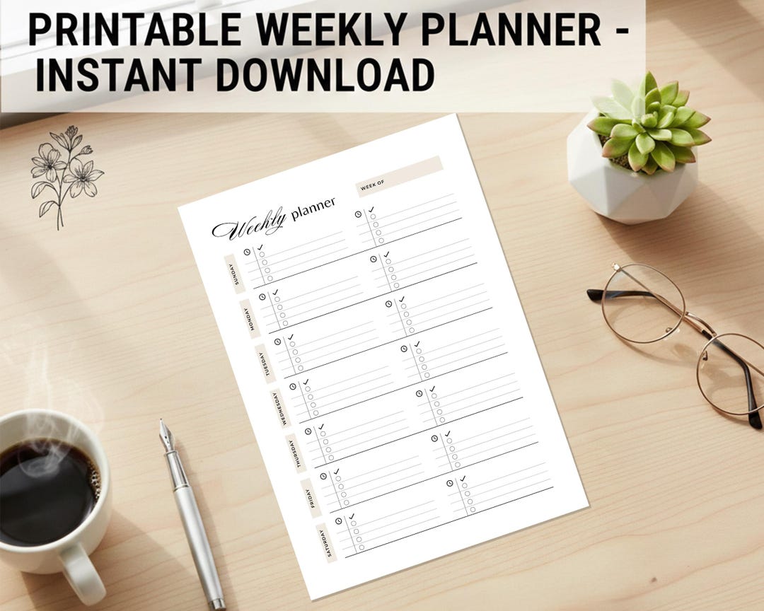 Minimalist Weekly Planner Printable, Weekly Schedule With Habit Tracker ...