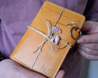 Handmade Leather Passport Holder, Personalized Travel Wallet, Golden Mustard Passport Cover, Hand Stitched Document Organizer