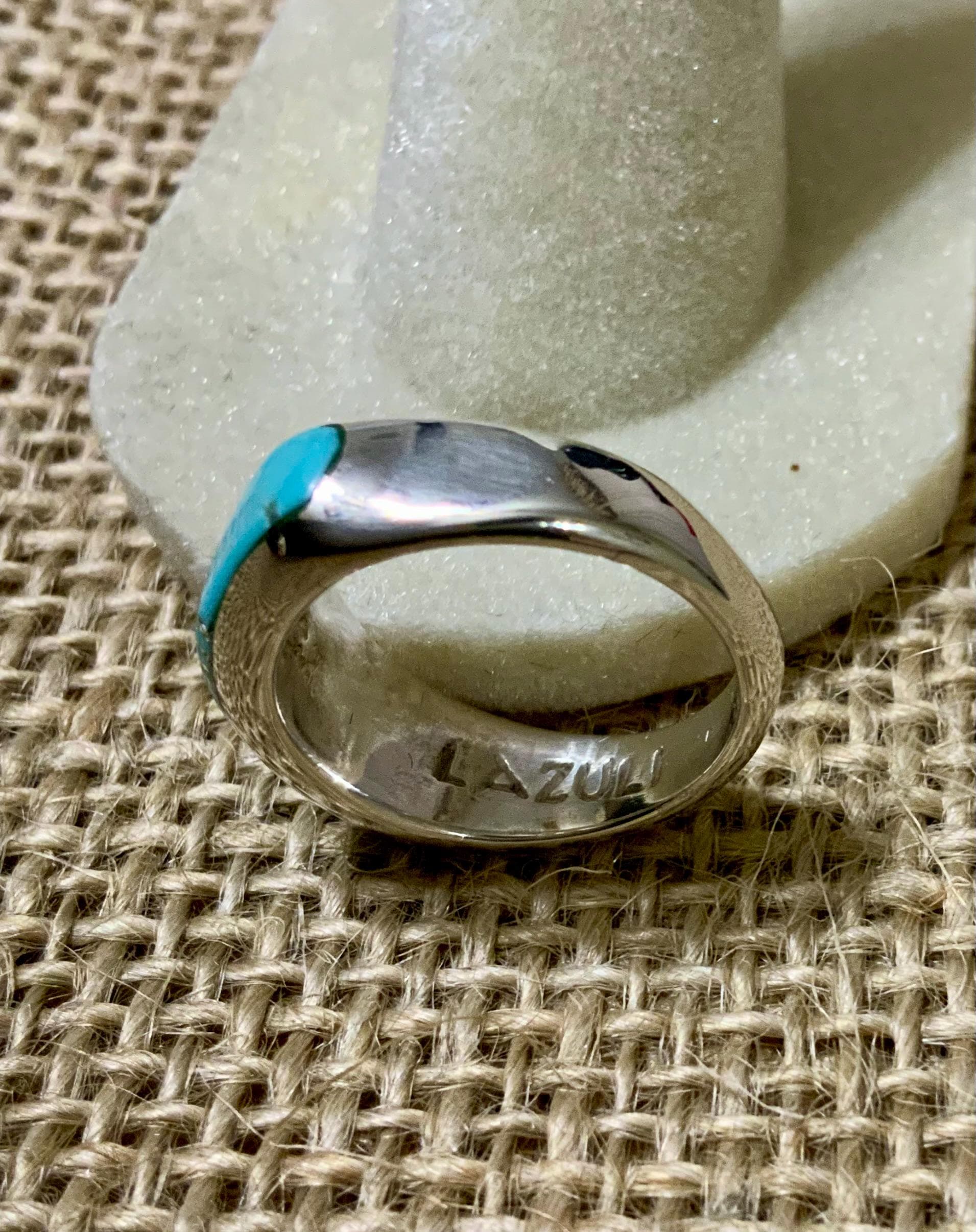Native American Turquoise Inlay Ring Signed C.H. Sterling Silver Band ...
