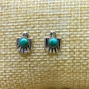 Sterling Silver Thunderbird Turquoise Stud Earrings | 925 Silver | Curated Southwest Style