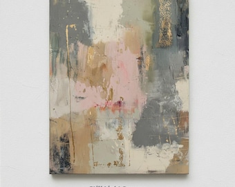 Calming Abstract Expressionist Painting | Soft Pink, Gray & Gold Color Field (Digital Download)
