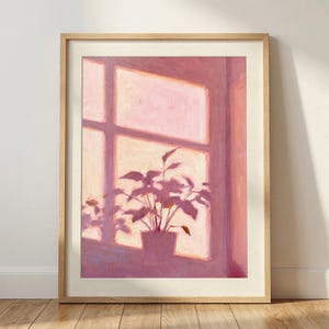 Soft Window Light Painting, Abstract Plant Silhouette Art, Muted Pink Home Decor(Digital Download)