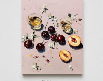 Cherry Apricot Still Life Art Print | Vintage Kitchen Decor (Digital Download)
