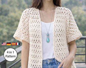 Crochet pattern-Crochet Cardigan pattern PDF-Women crochet gift handmade-Crochet clothes beginner pullover-Easy Granny sweater-XS-3XL