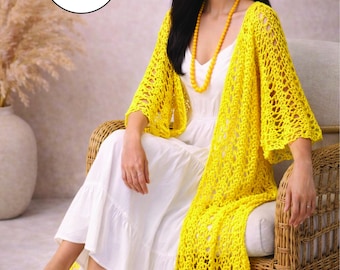 Lacy Crochet Duster Cardigan Pattern, Flared Sleeves, Size Inclusive (PDF Pattern)