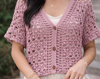 Boxy Blooms Crochet Cardigan Pattern, Cropped Button-Up Tutorial (PDF Download)