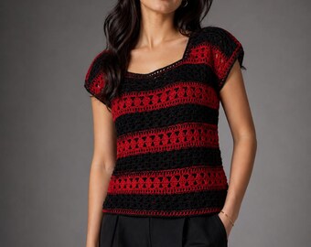 Striped Crochet Shirt Pattern | Summer Lace Blouse PDF (XS-XL)