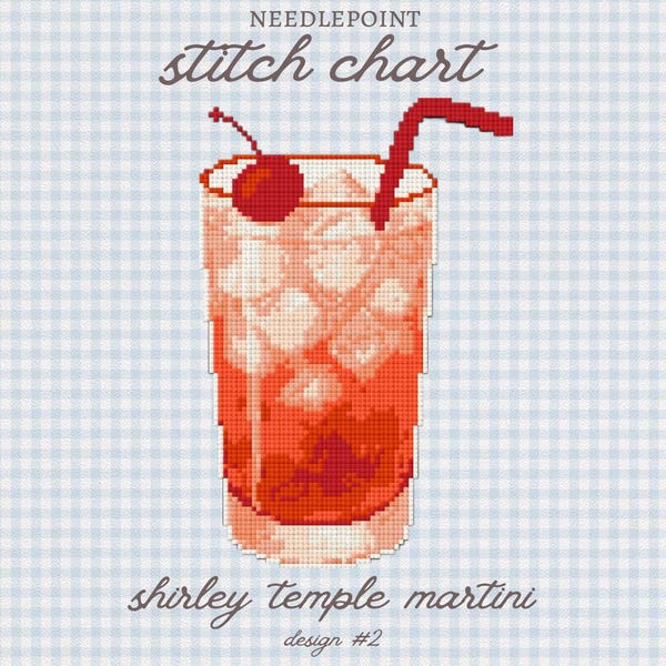 Shirley Temple Drink Needlepoint Pattern | Dirty Shirley Soda or Martini Stitch Chart Design (PDF Digital Download)