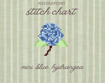 Patrón de bordado con flor de hortensia azul MINI / Diseño de gráfico de bordado floral para bolso (Descarga digital en PDF)