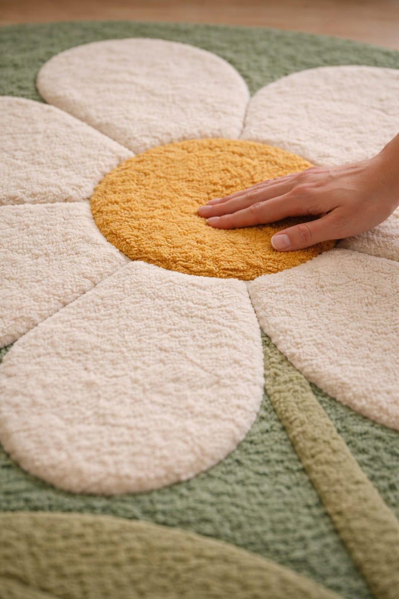Daisy Shape Rug Hand Tufted Wool Rugs Daisy , Green Floral Kids Roomdecor - Etsy