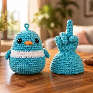 Virkmönster för Flip the Bird i PDF-format, vändbar amigurumi med fräck fågel, rolig långfingerplysch, nybörjarvänlig DIY-present