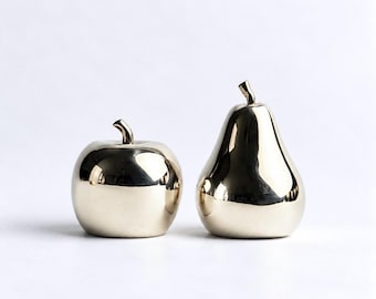 Vintage Silverplate Apple & Pear Salt Pepper Shakers | Fruit Shaker Set | Silver Kitchen Decor | Vintage Tableware