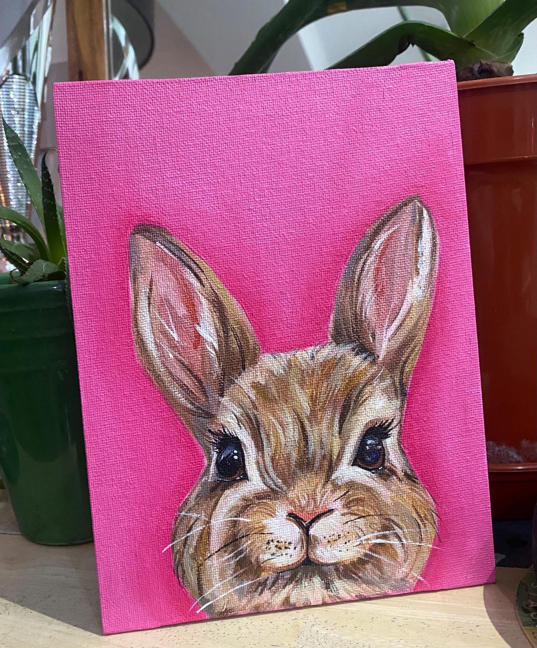 Original Acrylic Bunny Painting - Pink Rabbit Art - Etsy