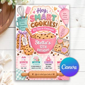 Baking Sweet Cookies Birthday Invitation, Bake Mix and Party Birthday Invitation, Baking Dessert Bread Theme Party Invite, Editable Canva