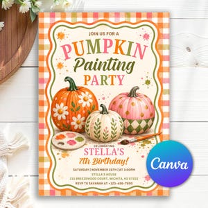 Pumpkin Painting Party Invitation, Fall Pumpkin Decorating Invite, Pumpkin Carving Party Invite, Halloween Birthday Invite, Editable Canva