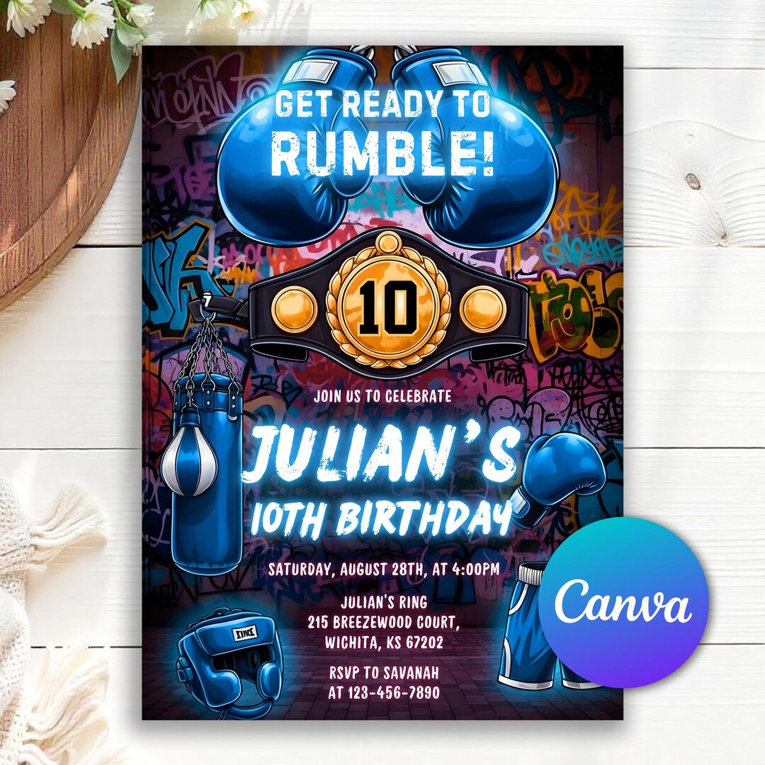 Boxing Training Invitations Boxing Birthday Invitation, Fighter Birthday Invitation, MMA Boy ...